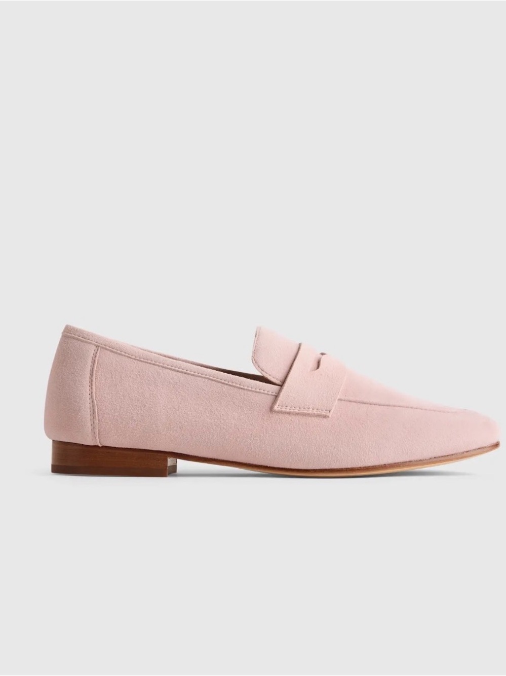 New, Worn Once Quince Blush Pink Italian Suede Penny Loafers